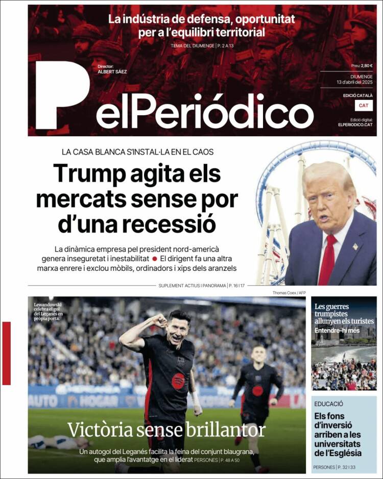 Portada de El Periódico de Catalunya (Espagne)