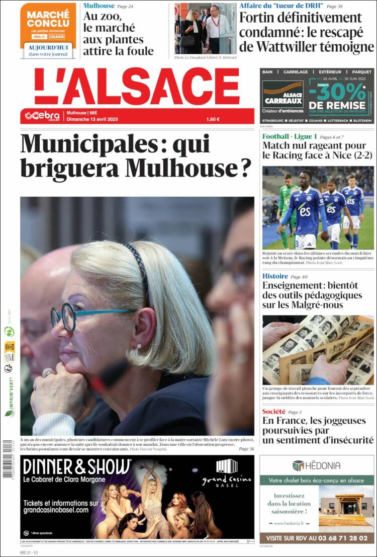 Portada de Journal L'Alsace (Francia)