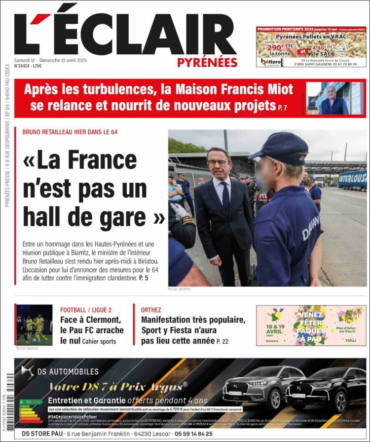 Portada de L'Eclair des Pyrénées (Francia)