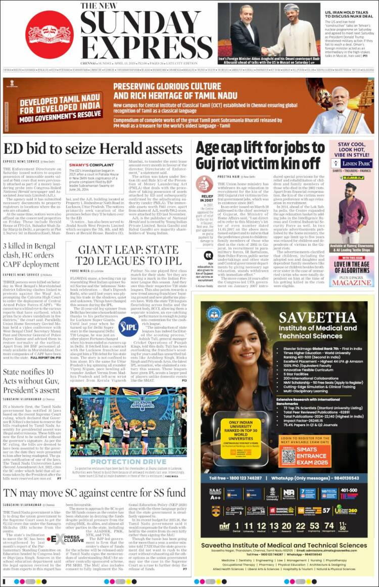 Portada de New Indian Express (India)