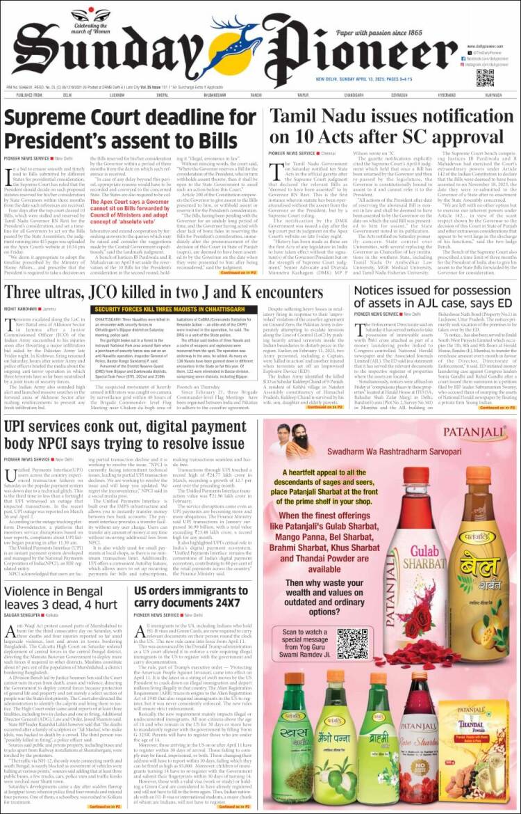 Portada de The Pioneer (India)