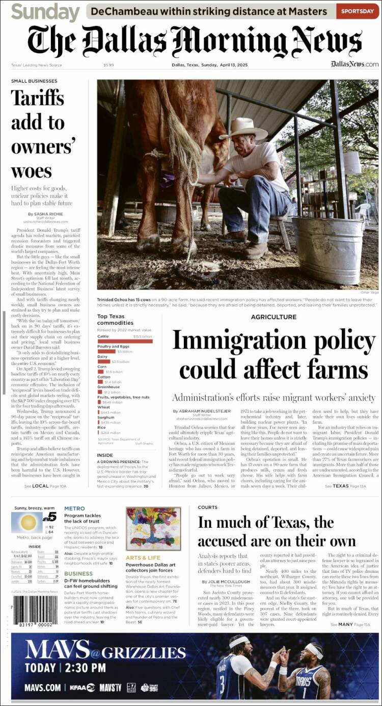 Portada de Dallas Morning News (USA)
