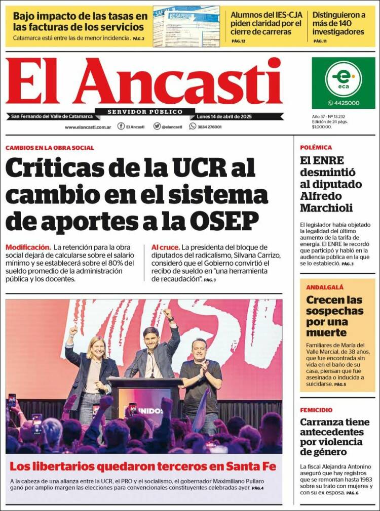 Portada de El Ancasti (Argentina)