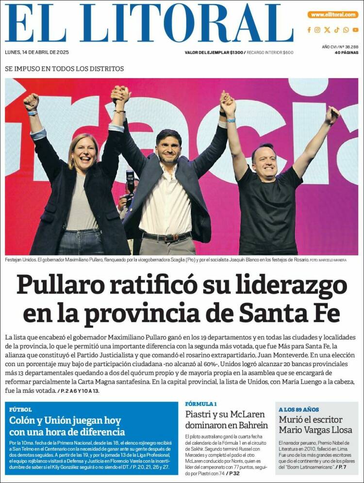 Portada de Diario El Litoral (Argentina)