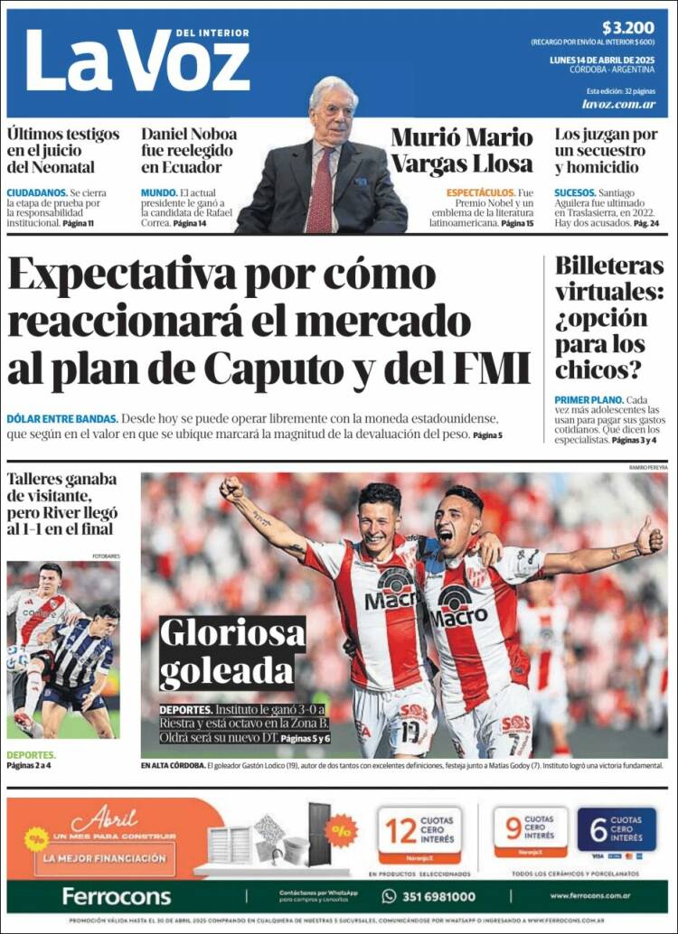 Portada de La Voz del Interior (Argentina)