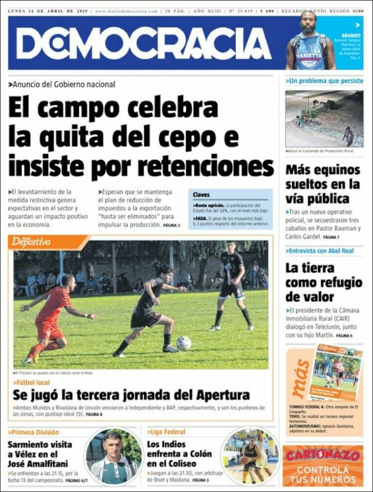 Portada de Diario Democracia (Argentina)