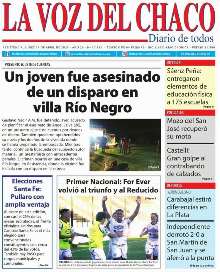 Portada de La Voz del Chaco (Argentina)