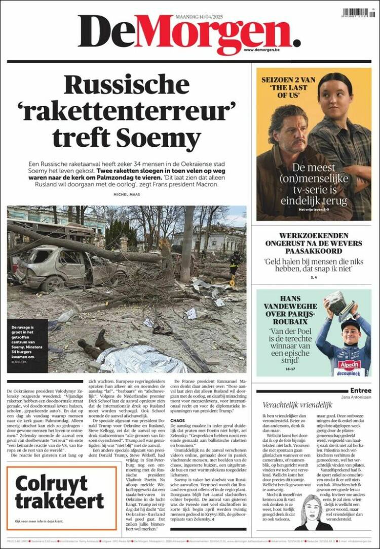 Portada de De Morgen (B&eacute;lgica)
