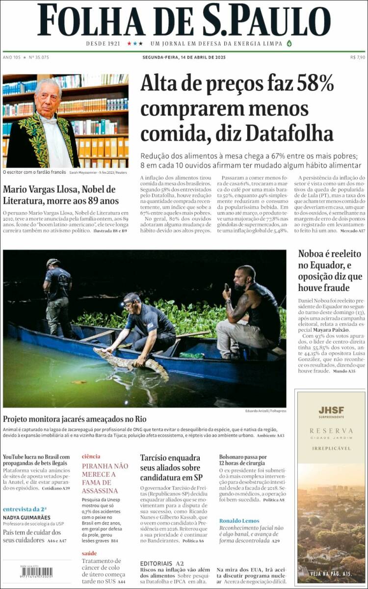 Portada de Folha de São Paulo (Brasil)