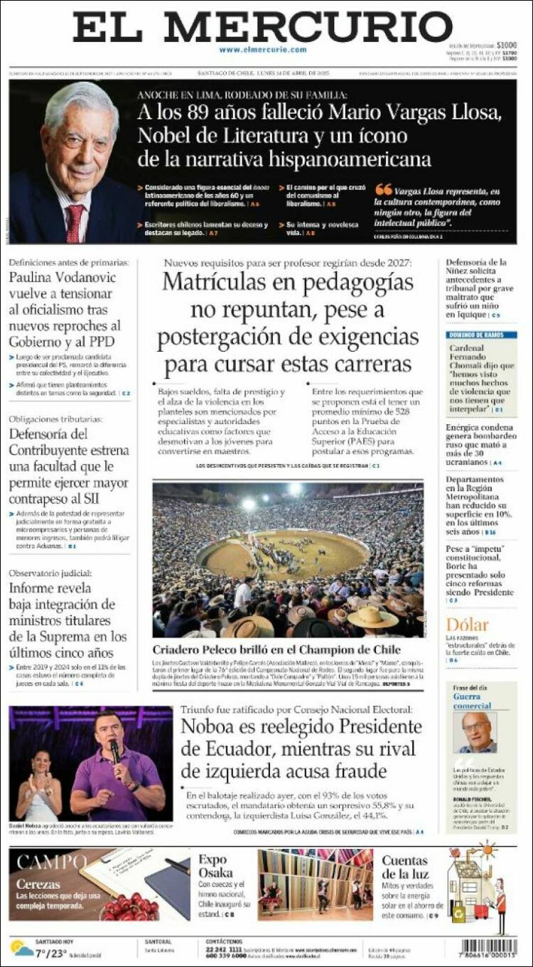 Portada de El Mercurio (Chile)