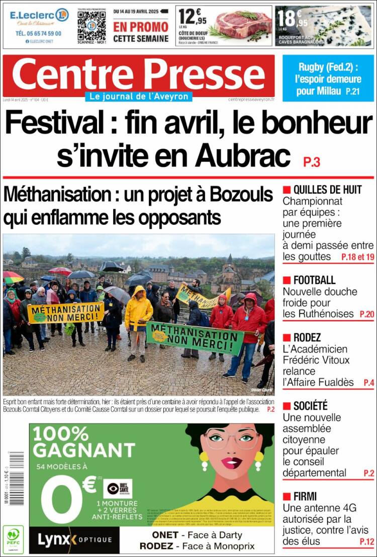 Portada de Centre Presse (Francia)