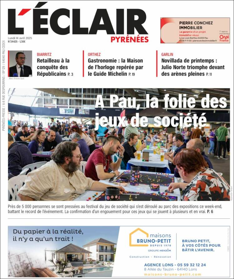 Portada de L'Eclair des Pyrénées (France)