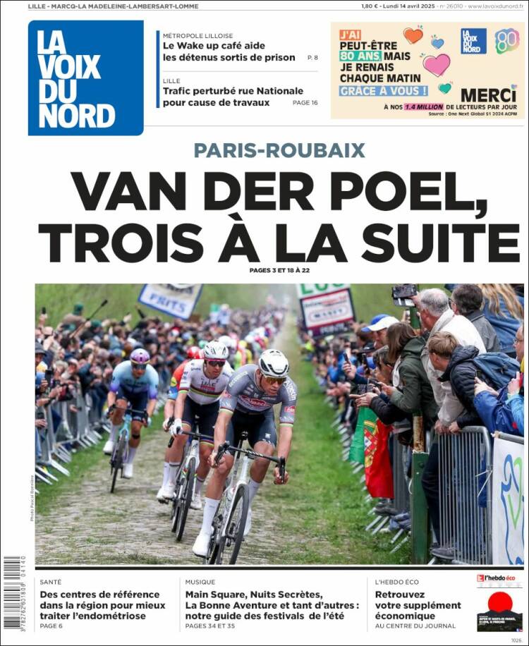 Portada de La Voix du Nord (Francia)