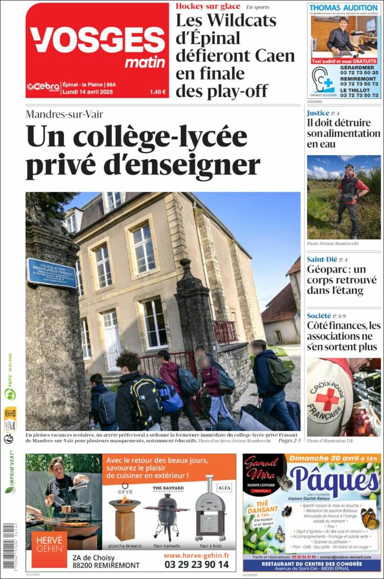 Portada de Vosges Matin (France)