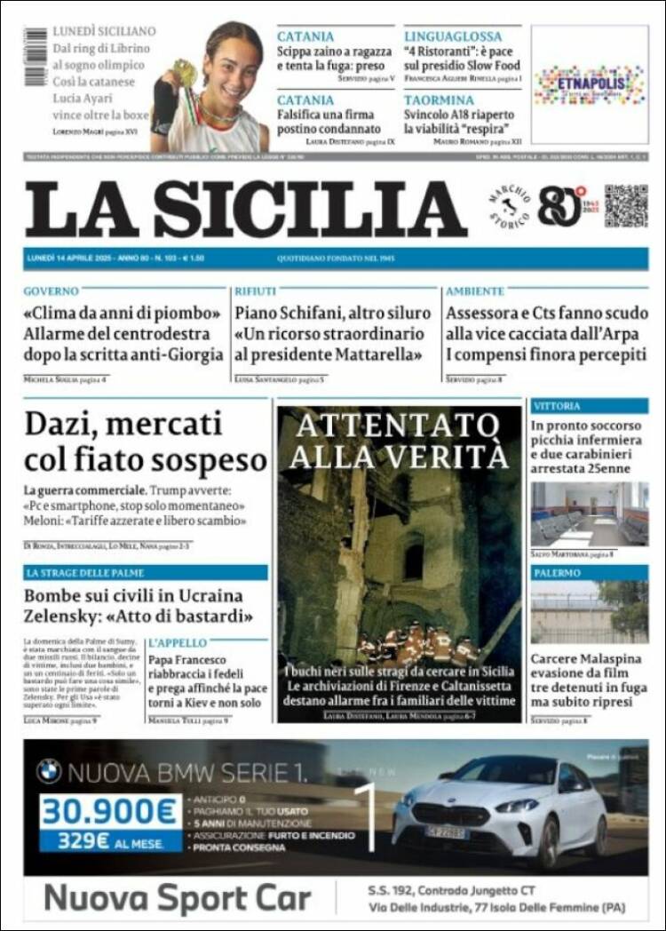 Portada de La Sicilia (Italia)