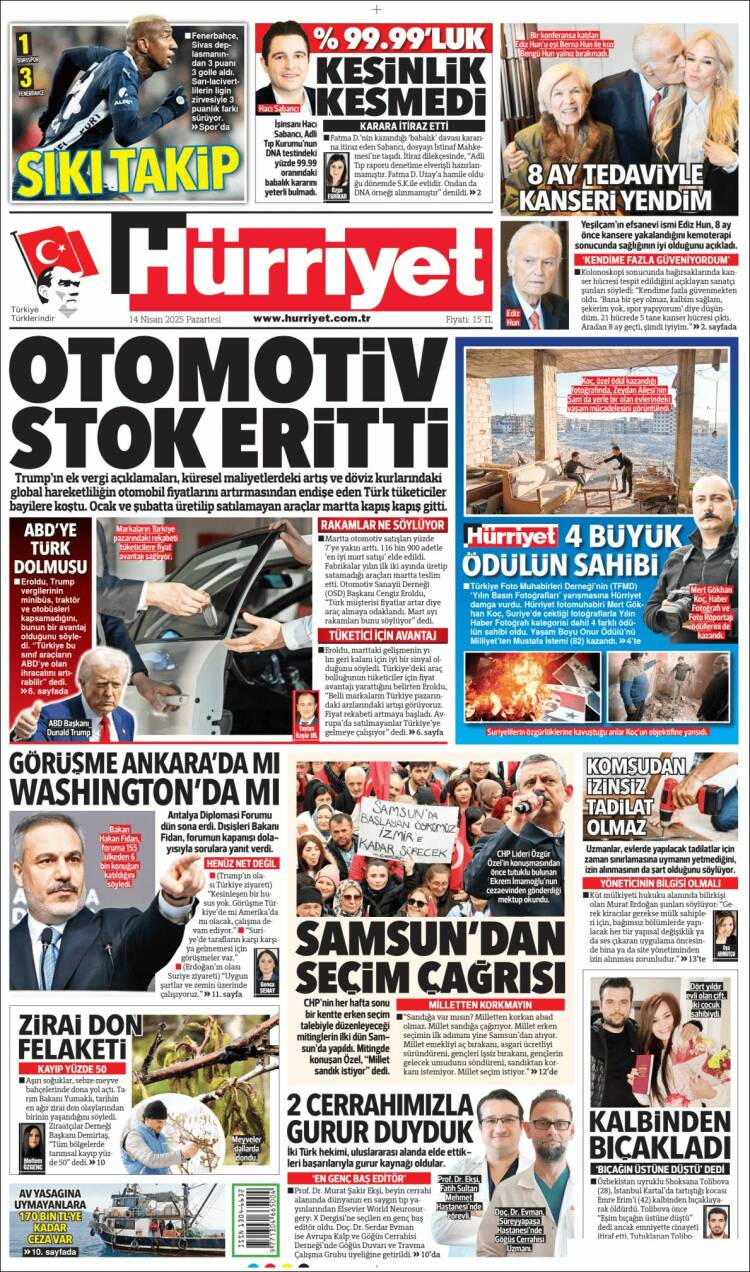 Portada de Hürriyet (Turqu&iacute;a)