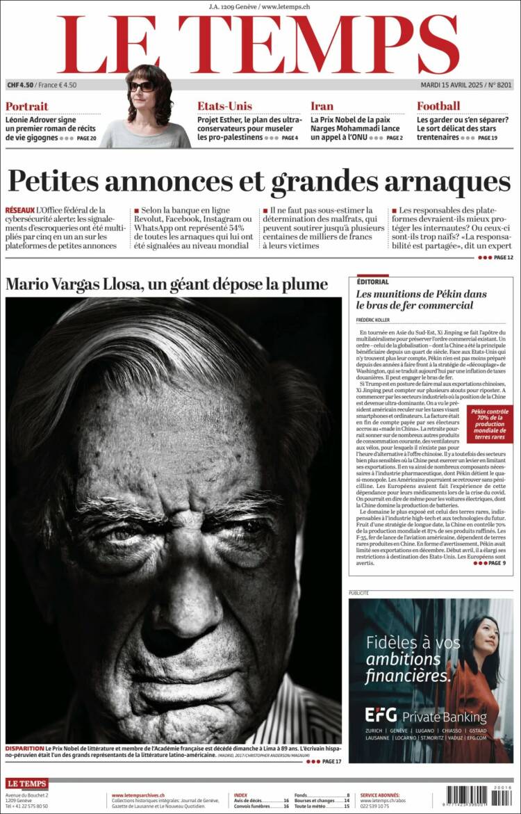 Portada de Le Matin (Suiza)