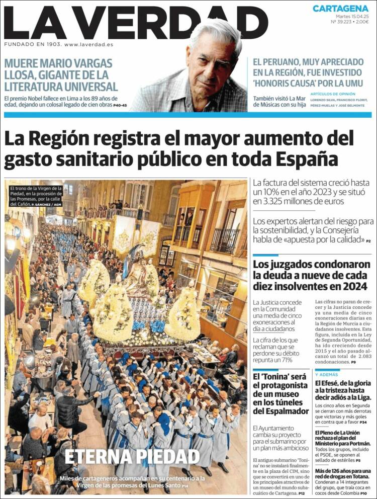 Portada de La Verdad de Cartagena (España)