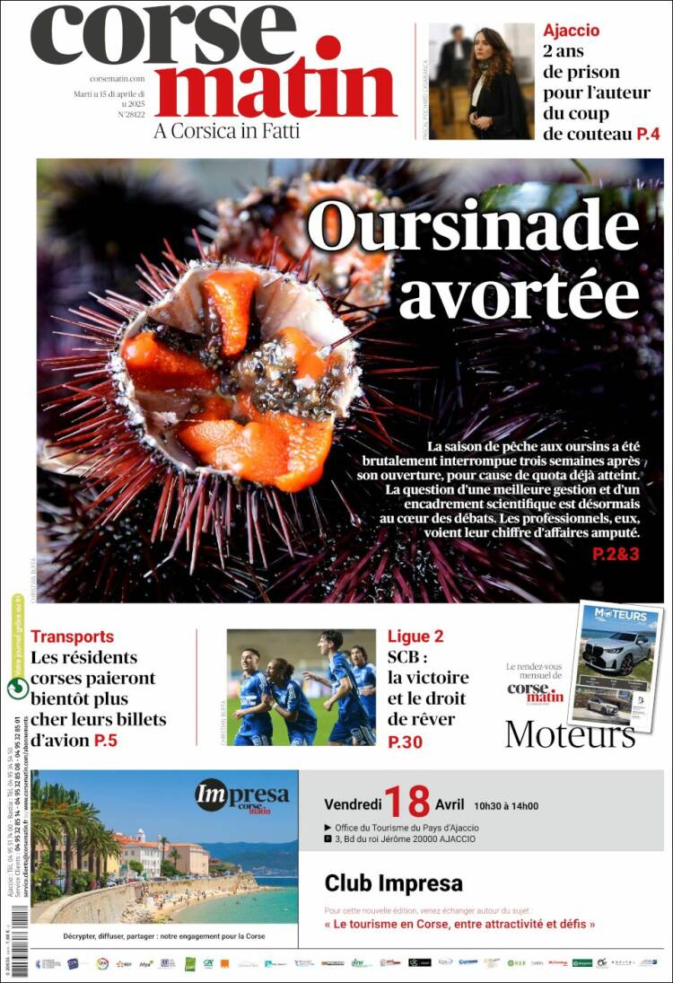 Portada de Corse-Matin (Francia)