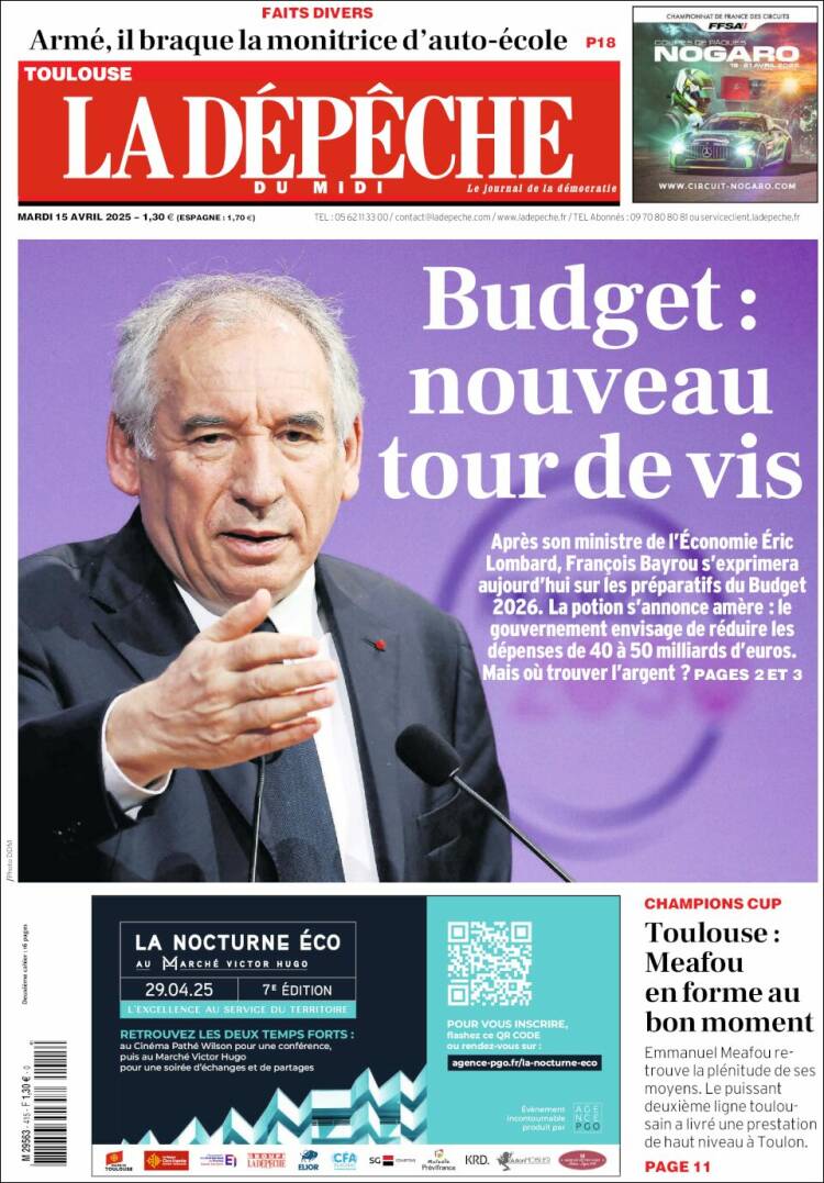 Portada de La Dépêche du Midi (Francia)