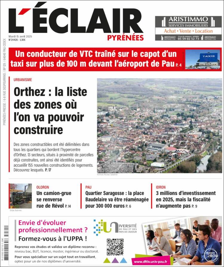 Portada de L'Eclair des Pyrénées (Francia)