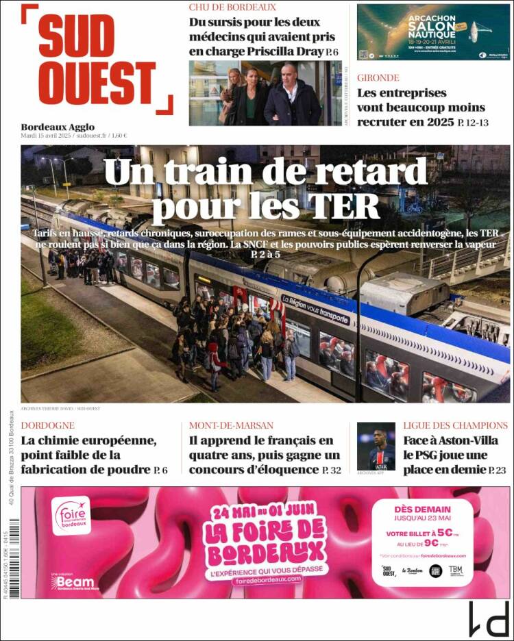 Portada de Sud Ouest (Francia)
