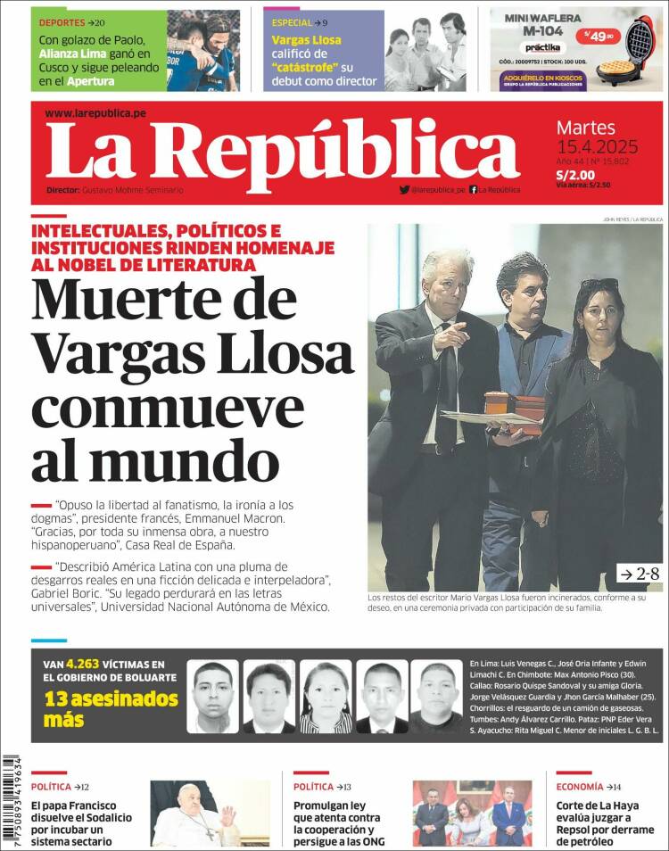 Portada de La Republica (Perú)