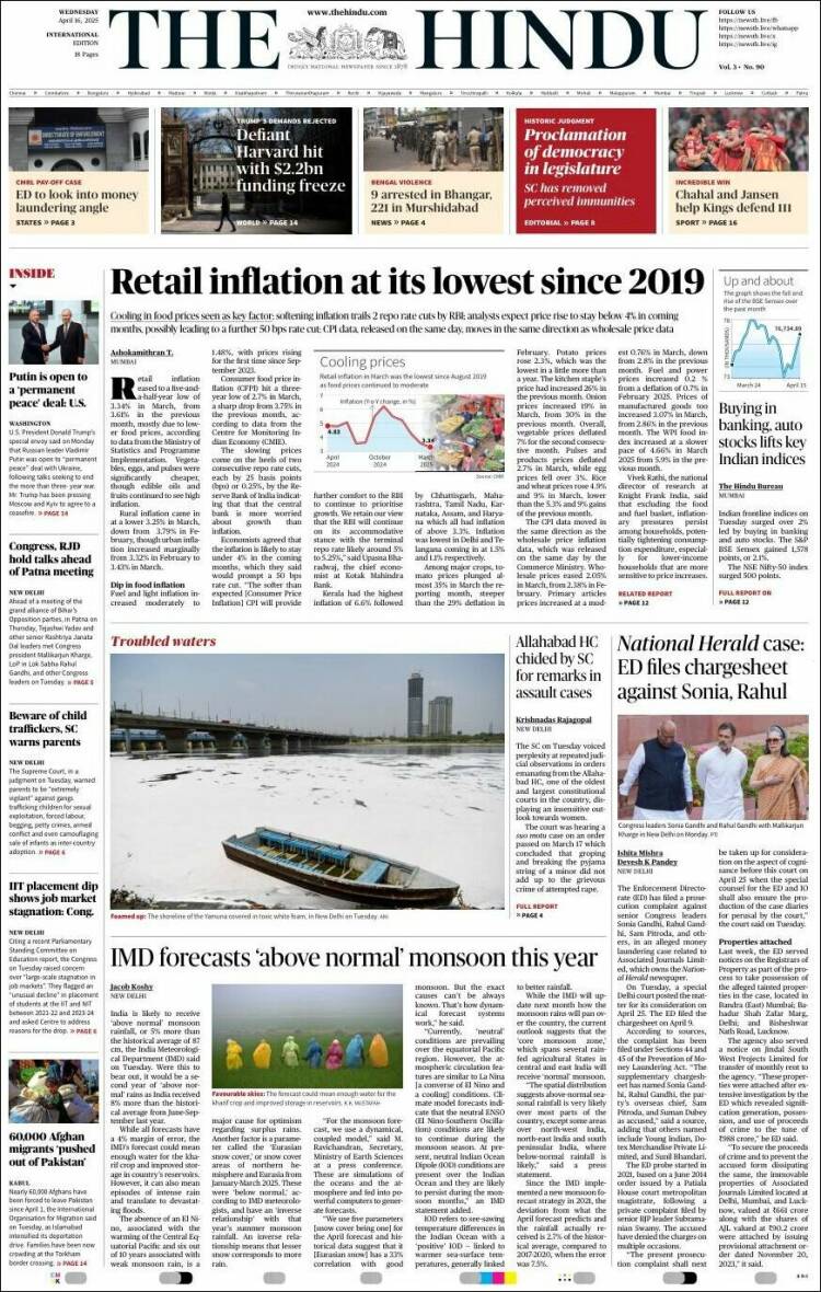 Portada de The Hindu (India)