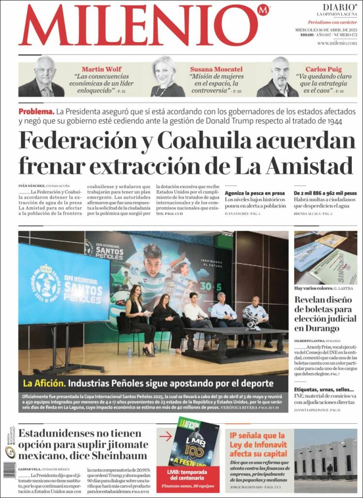 Portada de Milenio - Laguna (M&eacute;xico)