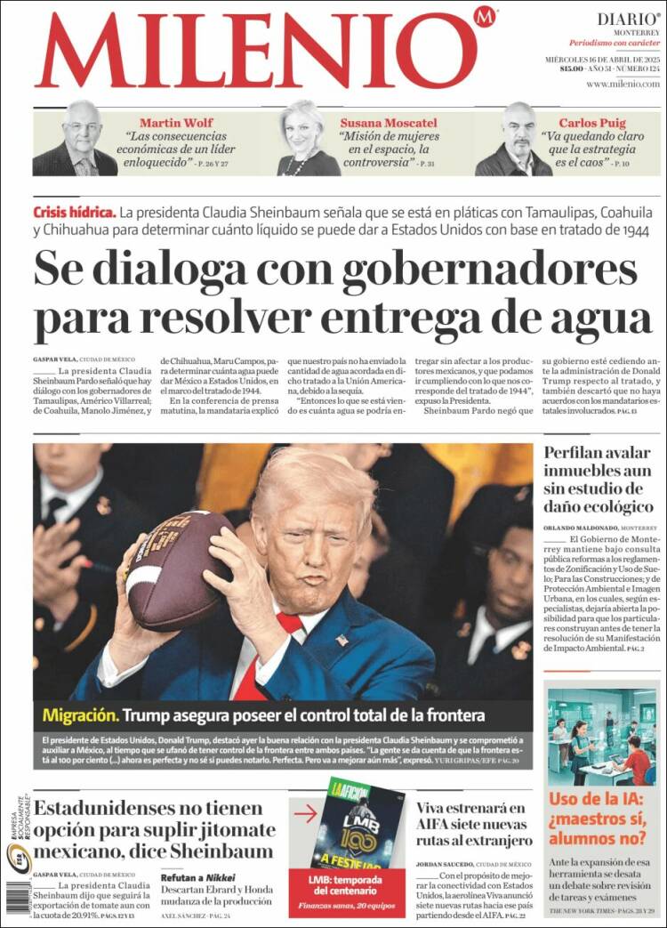 Portada de Milenio de Monterrey (M&eacute;xico)