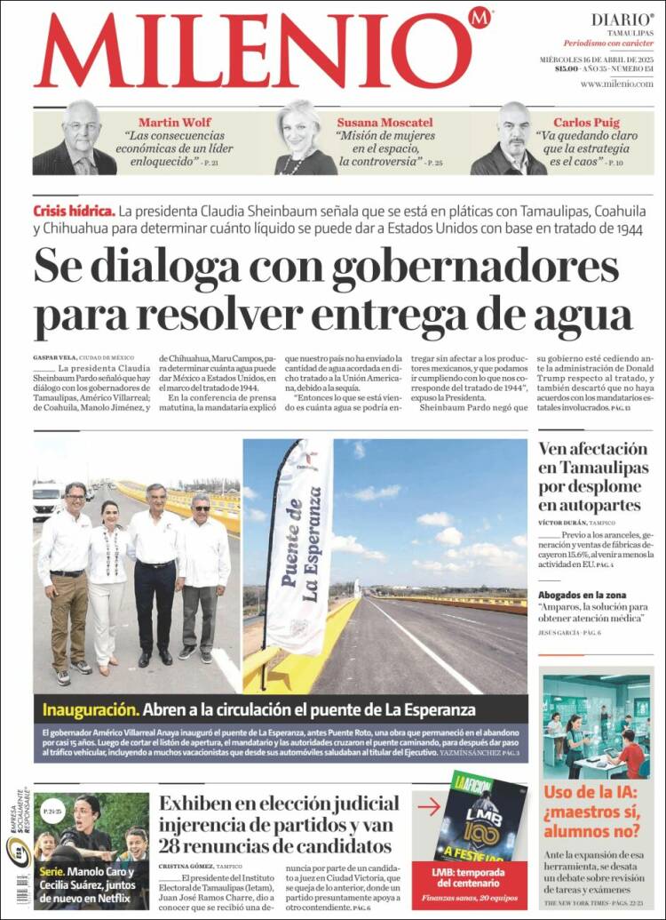 Portada de Milenio - Tamaulipas (M&eacute;xico)