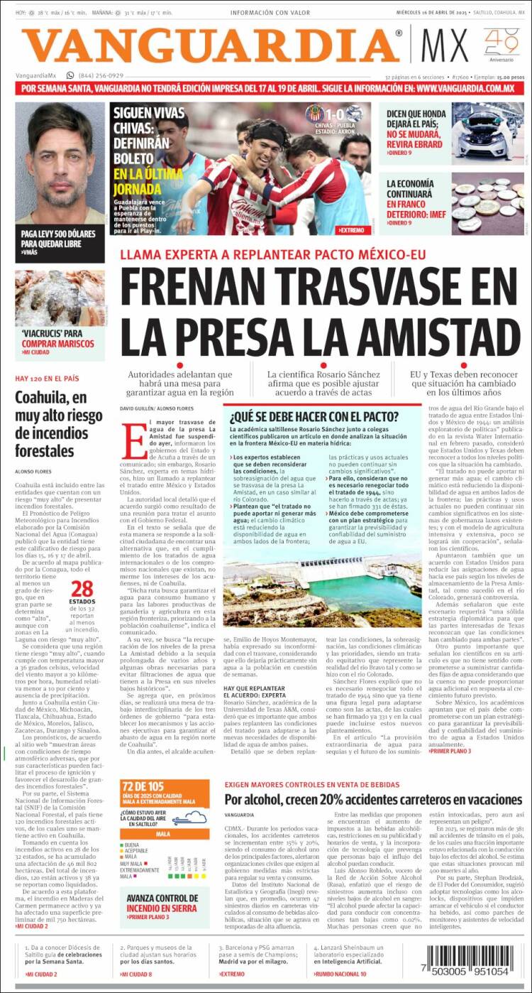 Portada de Vanguardia (M&eacute;xico)