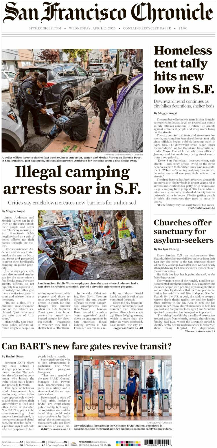 Portada de San Francisco Chronicle (USA)