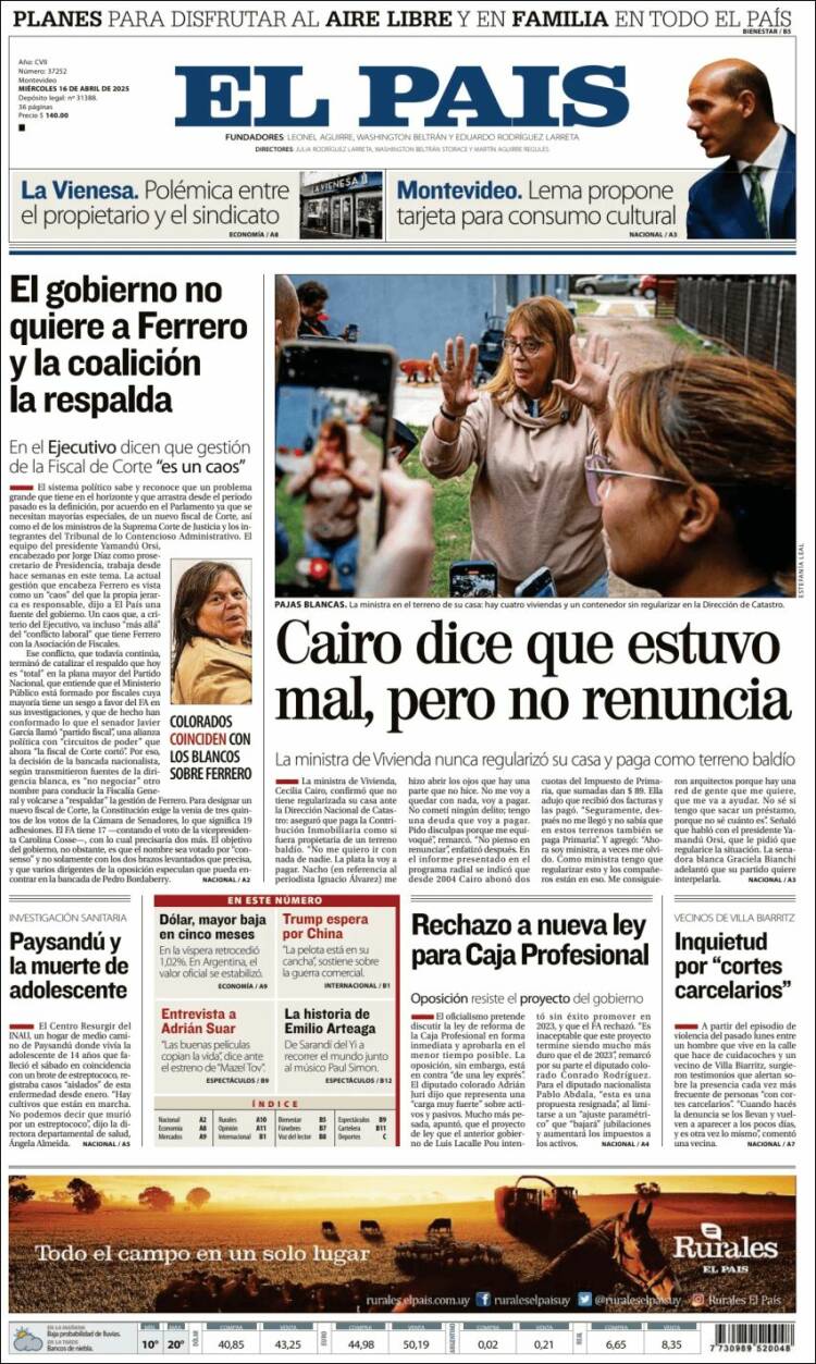 Portada de El País (Uruguay)
