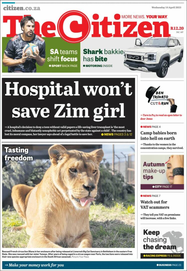 Portada de The Citizen (Sud&aacute;frica)