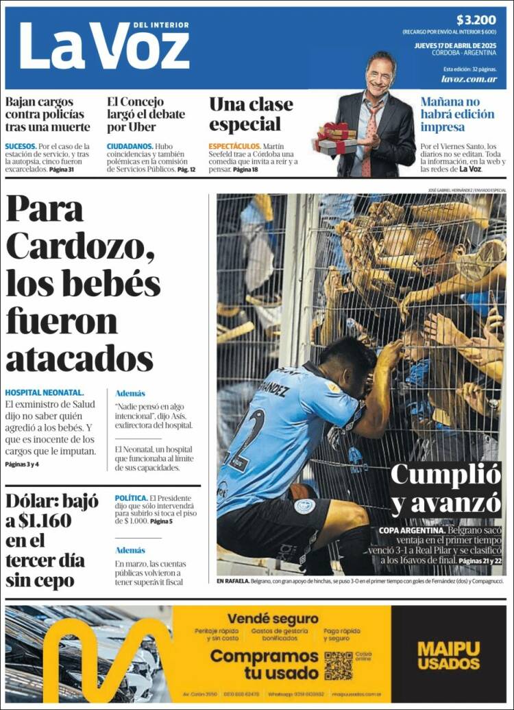 Portada de La Voz del Interior (Argentina)