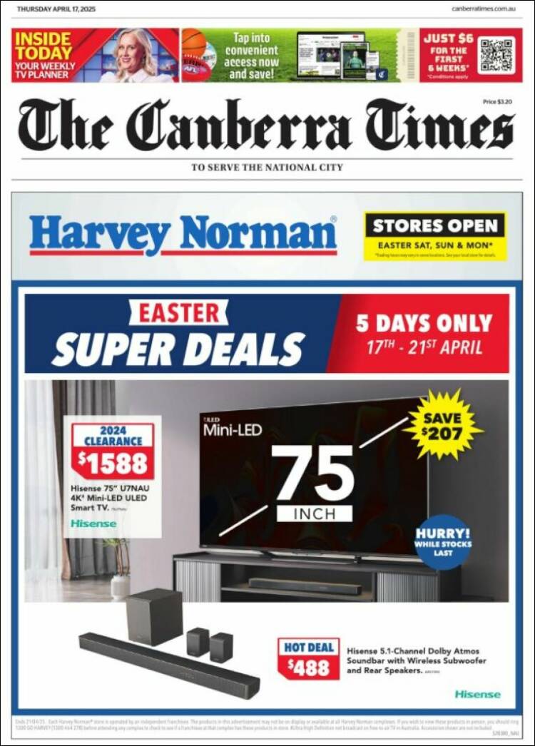 Portada de The Canberra Times (Australia)