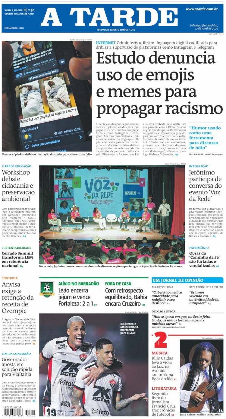Portada de Diário A Tarde (Brasil)