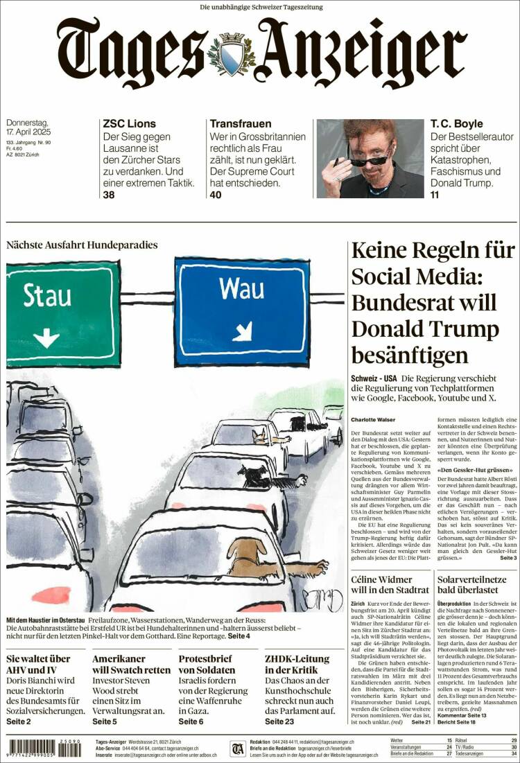 Portada de Tages-Anzeiger (Suiza)