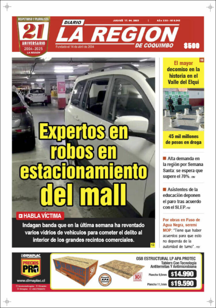 Portada de Diario La Región de Coquimbo (Chile)