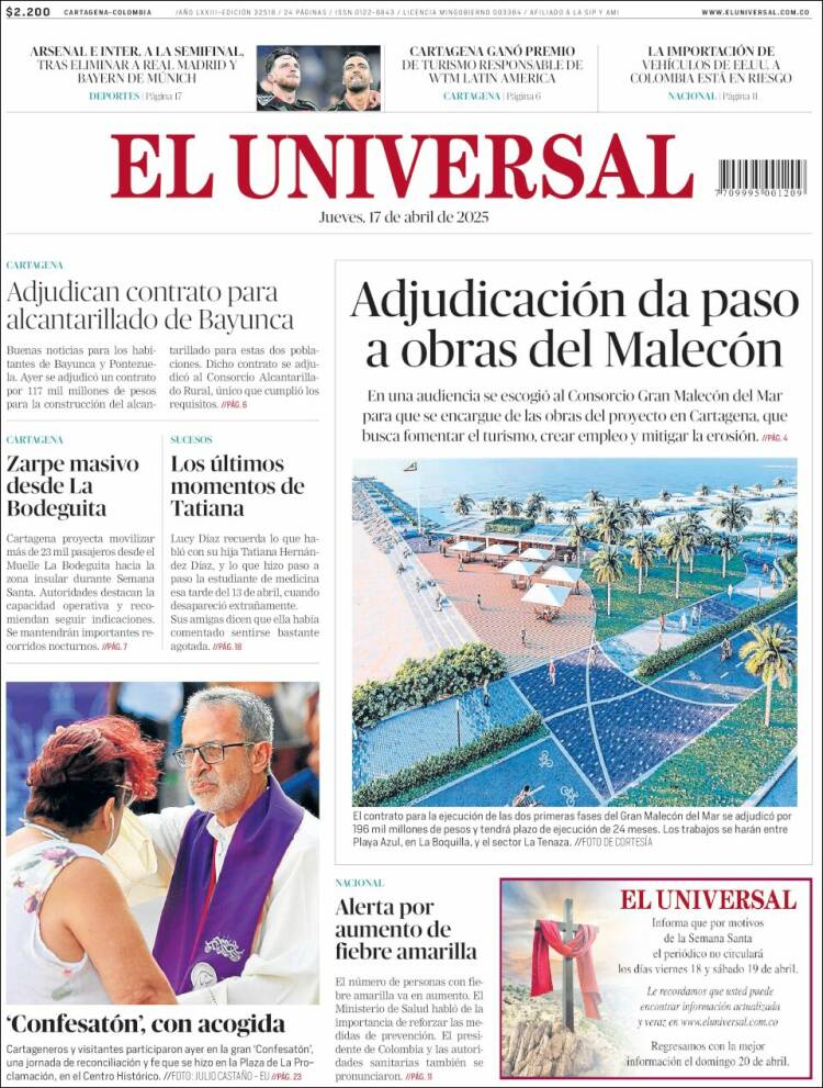 Portada de El Universal (Colombia)