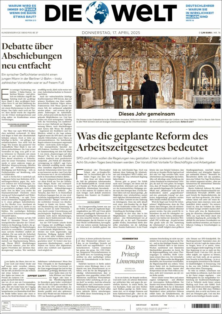 Portada de Die Welt (Alemania)