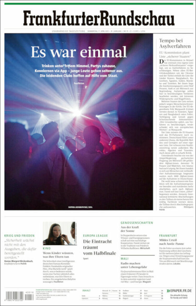 Portada de Frankfurter Rundschau (Alemania)