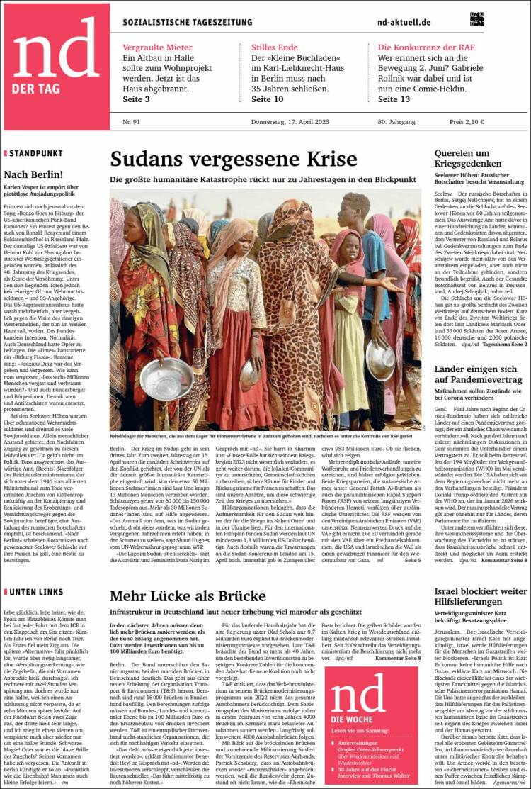 Portada de Neues Deutschland (Alemania)