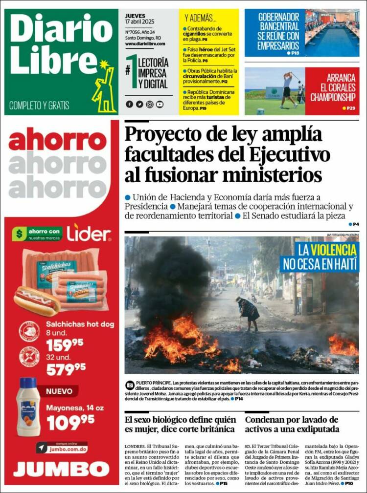 Portada de Diario Libre (R. Dominicana)