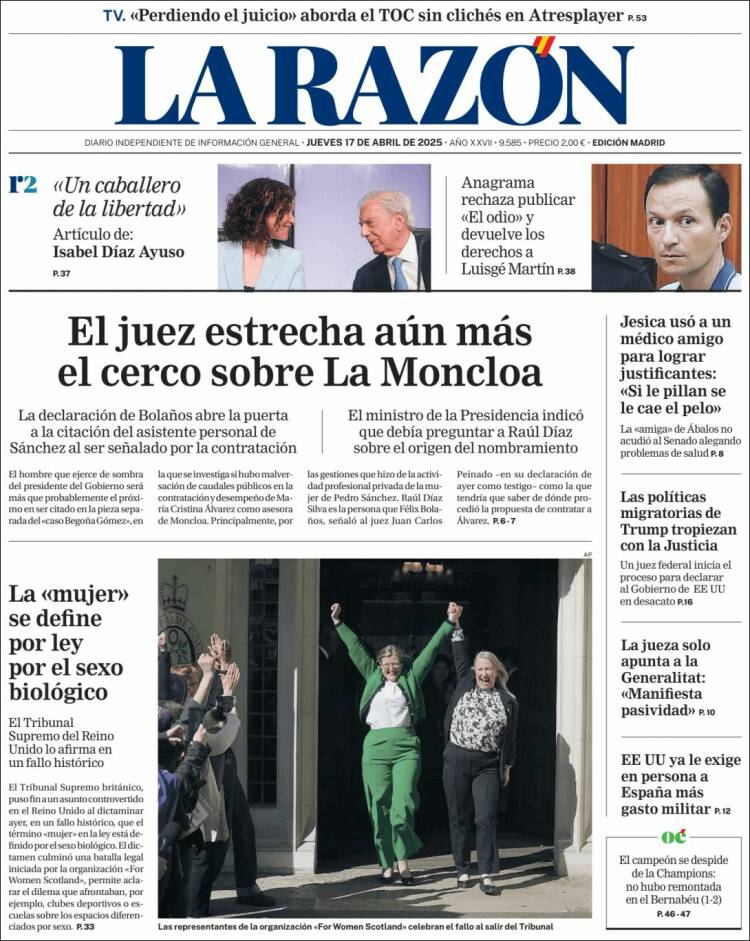 Portada de La Razón (España)