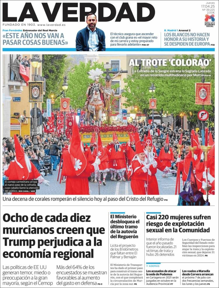 Portada de La Verdad de Murcia (España)
