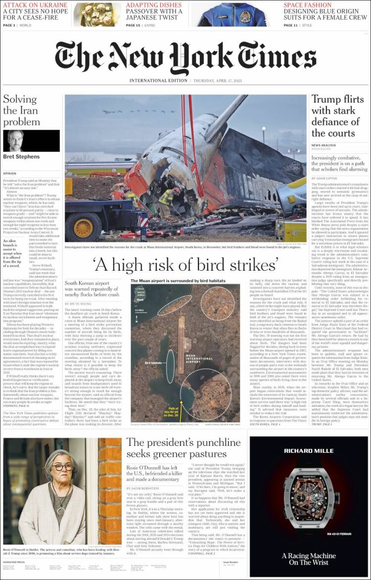 Portada de International New York Times (Europa)