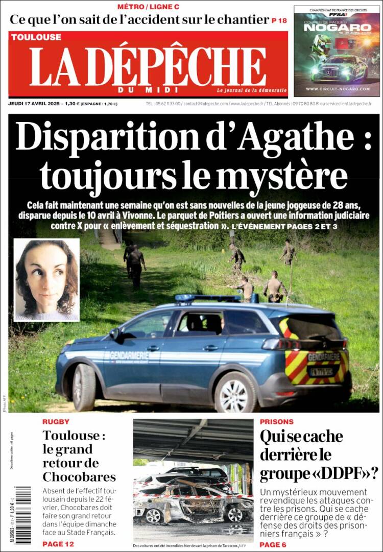 Portada de La Dépêche du Midi (Francia)