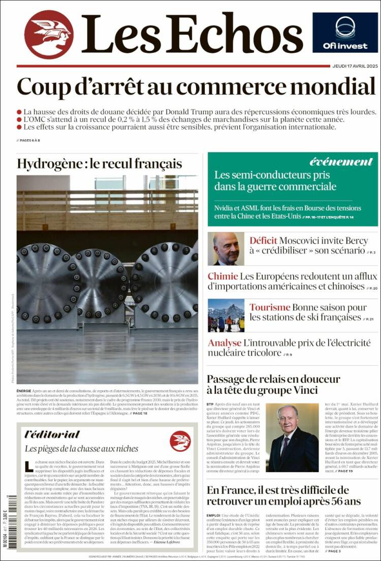 Portada de Les Echos (Francia)